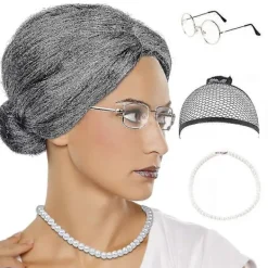 FMYSJ Gammal Dam Peruk, Granny Cosplay Peruk Med Hår, Halloween Kostym (FMY)> Peruker