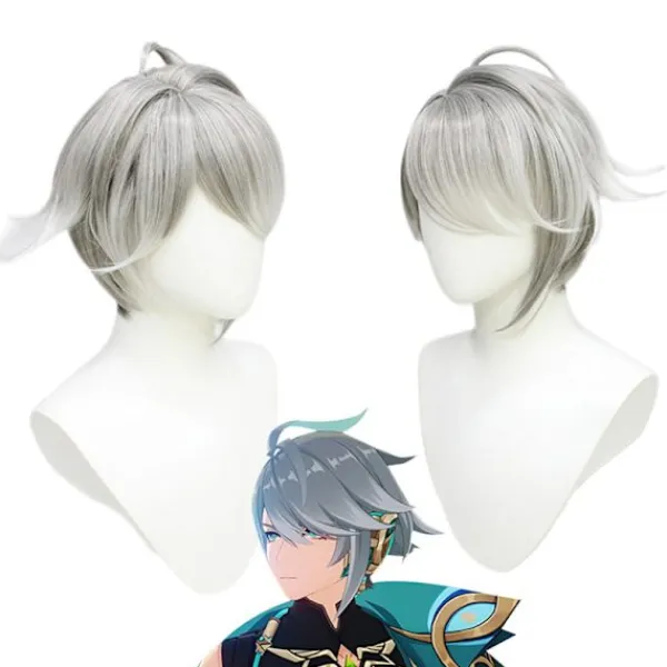 Genshin Impact Al Haitham Cosplay Peruk Kort Grå Vit Peruk Anim> Peruker