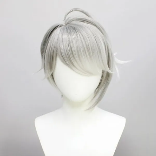 Genshin Impact Al Haitham Cosplay Peruk Kort Grå Vit Peruk Anim> Peruker