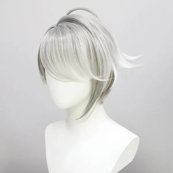 Genshin Impact Al Haitham Cosplay Peruk Kort Grå Vit Peruk Anim> Peruker