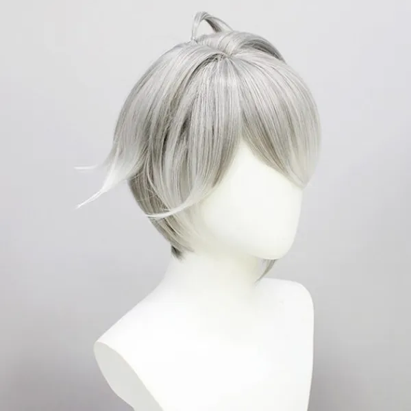 Genshin Impact Al Haitham Cosplay Peruk Kort Grå Vit Peruk Anim> Peruker