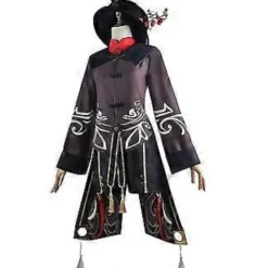 Genshin Impact Hu Tao Cosplay Kostym Outfit Spel Nationell Stil Lång Svans Tofsar Klänning Byxor Uniform Set Halloween -NMAOV( 2XL)> Dräkter