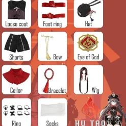 Genshin Impact Hutao Cosplay Kostym Skor Uniform Peruk kinesisk stil Halloween kostymer för kvinnor Ga><noscript><img width=