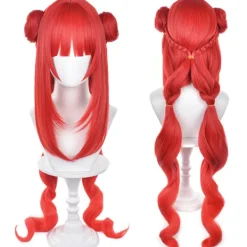 Genshin Impact NiLou BREEZE OF SABAA Peruk Anime Kostym Långt Rött Vågig Hår med Bun och Fläta Hästsvans för Kvinnor Halloween Familjefest> Peruker