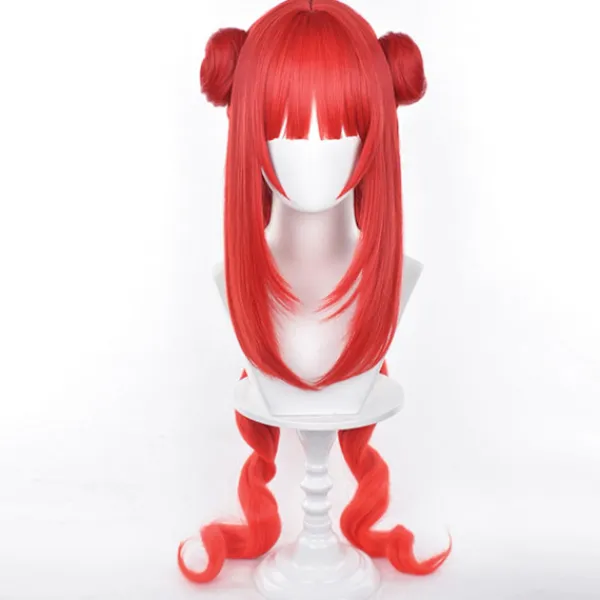 Genshin Impact NiLou BREEZE OF SABAA Peruk Anime Kostym Långt Rött Vågig Hår med Bun och Fläta Hästsvans för Kvinnor Halloween Familjefest> Peruker