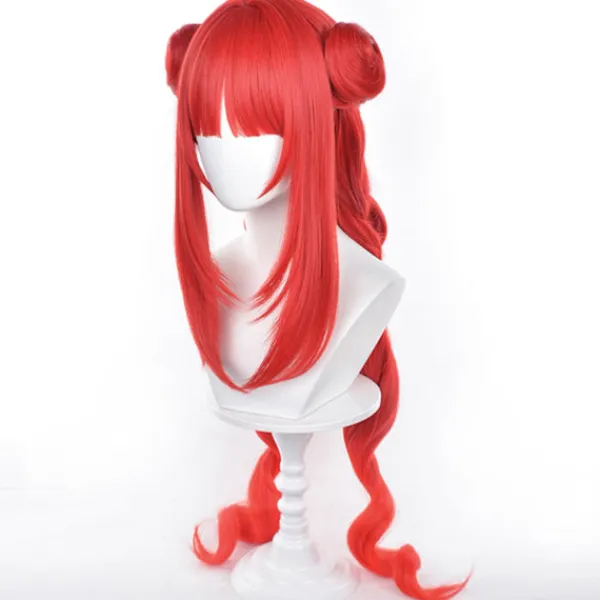 Genshin Impact NiLou BREEZE OF SABAA Peruk Anime Kostym Långt Rött Vågig Hår med Bun och Fläta Hästsvans för Kvinnor Halloween Familjefest> Peruker