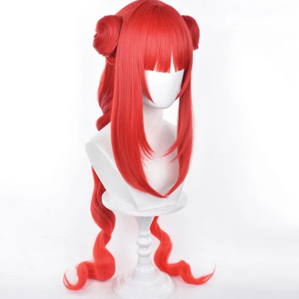 Genshin Impact NiLou BREEZE OF SABAA Peruk Anime Kostym Långt Rött Vågig Hår med Bun och Fläta Hästsvans för Kvinnor Halloween Familjefest> Peruker
