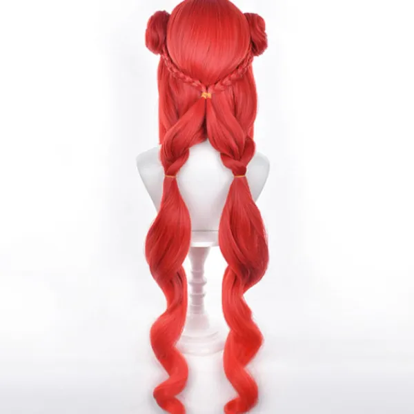 Genshin Impact NiLou BREEZE OF SABAA Peruk Anime Kostym Långt Rött Vågig Hår med Bun och Fläta Hästsvans för Kvinnor Halloween Familjefest> Peruker