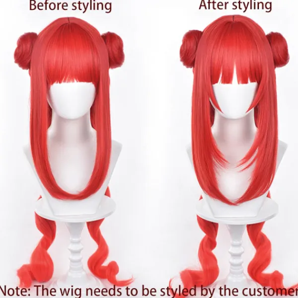 Genshin Impact NiLou BREEZE OF SABAA Peruk Anime Kostym Långt Rött Vågig Hår med Bun och Fläta Hästsvans för Kvinnor Halloween Familjefest> Peruker