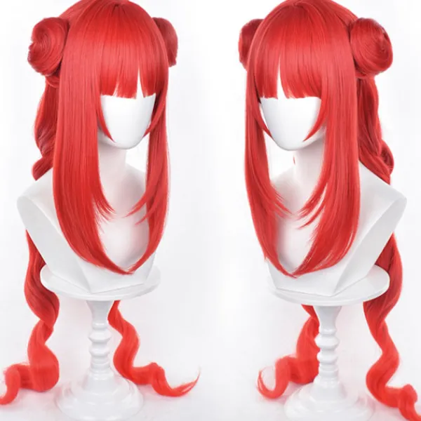 Genshin Impact NiLou BREEZE OF SABAA Peruk Anime Kostym Långt Rött Vågig Hår med Bun och Fläta Hästsvans för Kvinnor Halloween Familjefest> Peruker