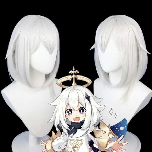 Genshin Impact Paimon Cosplay Peruk Npc Grå Kort> Peruker