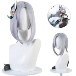 Genshin Impact Shenhe Cosplay Peruk Blå Vit Färg Lång Br> Peruker