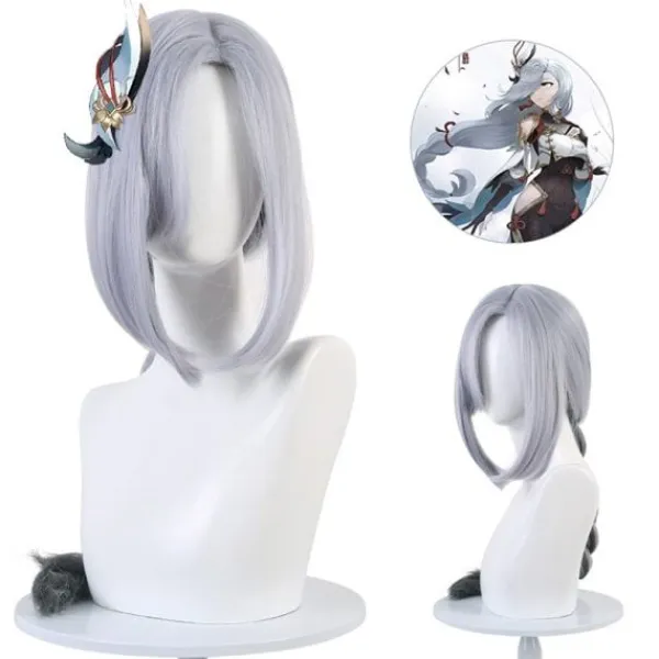 Genshin Impact Shenhe Cosplay Peruk Blå Vit Färg Lång Br> Peruker