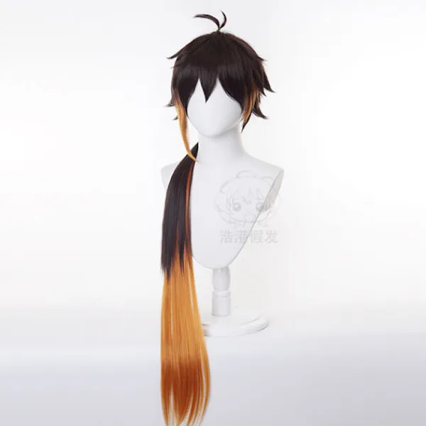 Genshin Impact Zhongli cosplay peruk cos peruk animation gradvis långt hår> Peruker
