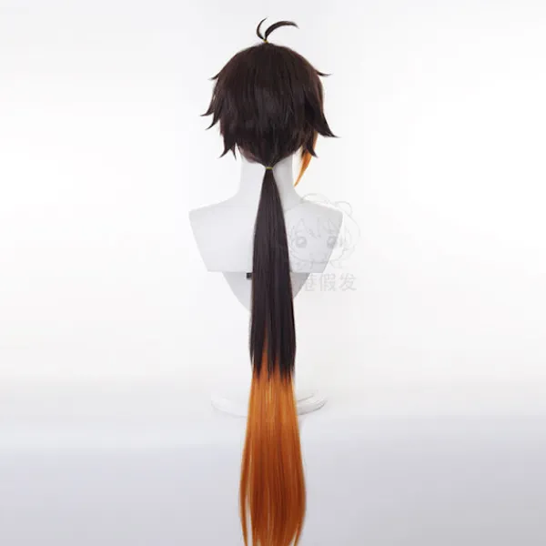 Genshin Impact Zhongli cosplay peruk cos peruk animation gradvis långt hår> Peruker
