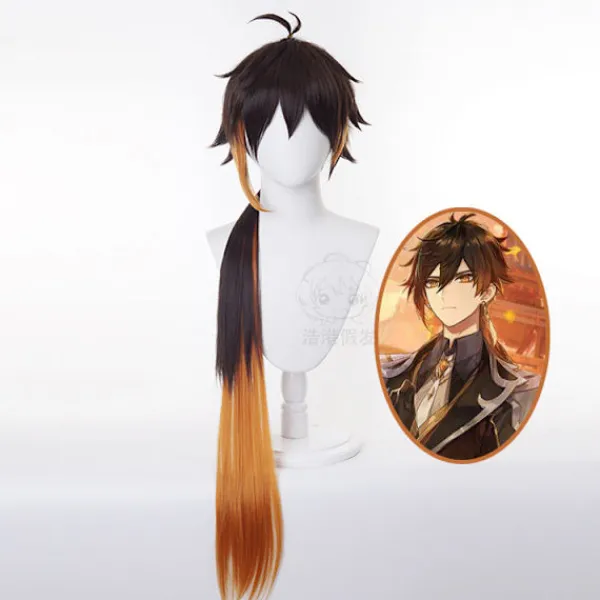 Genshin Impact Zhongli cosplay peruk cos peruk animation gradvis långt hår> Peruker
