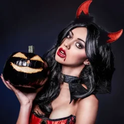 Glitter Djävulshorn Hårband, Röda Djävulshorn Djävul Kostym Kvinnor Män Flickor, Halloween Maskerad Cosplay Hårband (Svart och Röd)><noscript><img width=