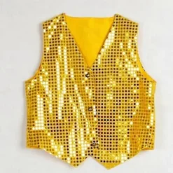 EURL Glitterväst för fest, unisex, färgstark, barn, ärmlös, paljettväst Svart XL><noscript><img width=