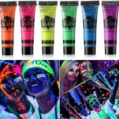 Glow In Dark Ansikts- och Kroppsmakeup UV Svartljus Neon Fluorescerande 0.34oz Set med 6 Tubar> Smink