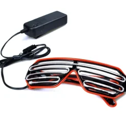 Glow Shutter Neon Rave Glasögon El Wire Blinkande LED Solglasögon Light Up DJ Kostymer för fest, 80-tal, EDM (Röd Vit)><noscript><img width=