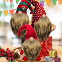 BRONZE Gnompärlor och falska skägg 6st/set fuskpäls dvärgskägg träpärla för jul plysch gnomdocka h [BR]><noscript><img width=