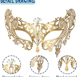 （Golden-01 Metall ）Lady of Luck Maskerad Mask med Spets S><noscript><img width=