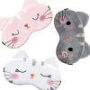 Ögonmask för Sömn 3 Stycken Tecknad Hund Ansikte Ögonskydd Rolig Djur Katt Sovmask Mjuk Lätt Natt Sömn Ögonmasker Kitty Ögonmask Blindf> Masker