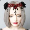 Gotisk Blommig Huvudbonad Halloween Hårband Vampyr Cosplay Kors Huvudbonad Hårclips Maskerad Cosplay Hårband för Kvinnor och Flickor> Huvudbonader