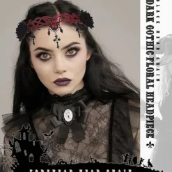 Gotisk Blommig Huvudbonad Halloween Hårband Vampyr Cosplay Kors Huvudbonad Hårclips Maskerad Cosplay Hårband för Kvinnor och Flickor><noscript><img width=