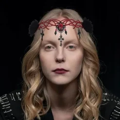 Gotisk Blommig Huvudbonad Halloween Hårband Vampyr Cosplay Kors Huvudbonad Hårclips Maskerad Cosplay Hårband för Kvinnor och Flickor><noscript><img width=