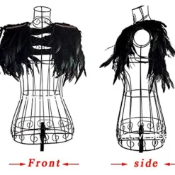 Gotisk svart fjäderkappe halsduk epaulettfjädrar axelvinge manlig kostym kvinnor><noscript><img width=