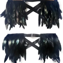 Gotisk svart fjäderkappe halsduk epaulettfjädrar axelvinge manlig kostym kvinnor><noscript><img width=