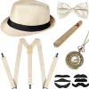 Grå 1920-tals herr beige färg Fancy Dress tillbehör Gangster Flapper Set Great Gatsby Costume Kit 1920-tal med Trilby Hat Mustache elastiska hängslen | Fyndiq> Tillbehör