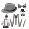 Grå 1920-tals Herr Fancy Dress Tillbehör Gangster Flapper Set Great Gatsby Kostym Kit 20-tal med Trilby Hatt Mustasch Elastiska Hängslen Herr Fickur | Fyndiq> Tillbehör