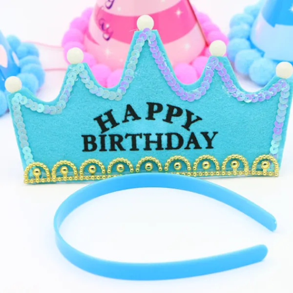 Grattis på födelsedagen hatt med blått LED> Huvudbonader