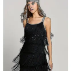 Great Gatby Klänning 1920-tal Fet Vintage Pärlband Kvinnoklänningar Black> Dräkter