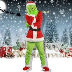 Grinch Cosplay-set för barn/vuxna - Perfekt för julfest XXL><noscript><img width=