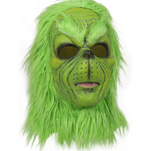 Grinch Mask Jul Grön Monster Mask Jul Grinch Kostym Mask med Julhatt Roliga Jul Cosplay Party Rekvisita Pälsmask - DSW> Masker