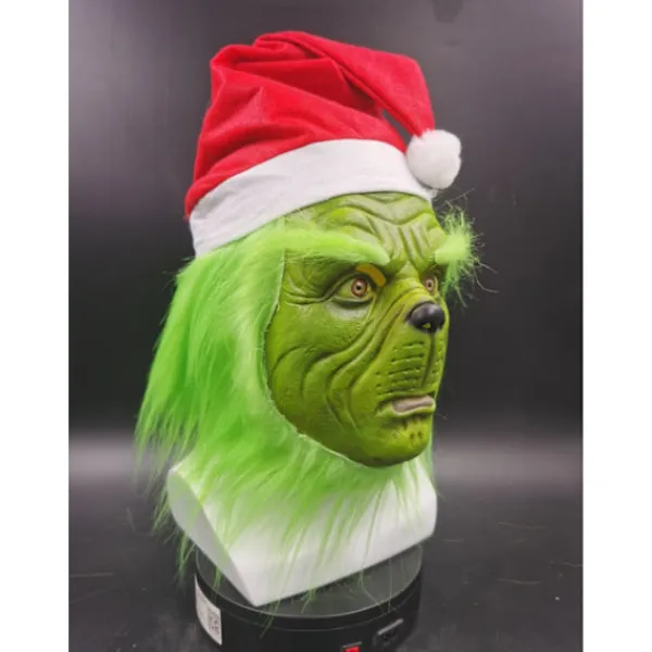 Grinchen Full Head Latex Mask med Peruk Tomteluva Monster Cospla> Masker