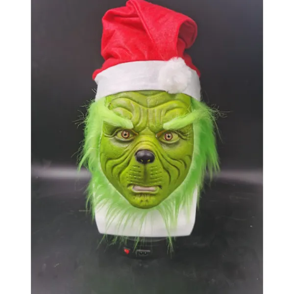 Grinchen Full Head Latex Mask med Peruk Tomteluva Monster Cospla> Masker