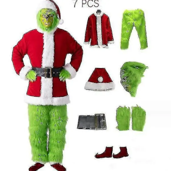 Grinch-kostym Jul Cosplay Vuxen Santa Kostym Outfit Set + Mask ONE SIZE> Dräkter