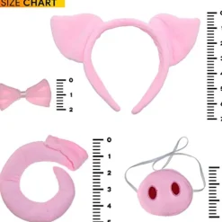 Griskostymtillbehör Set - Rosa fluffiga grisöronpannband, fluga> Tillbehör