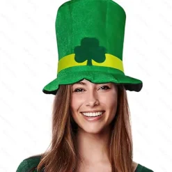 Grön sammetshamrockshatt för St Patrick's Day för män och kvinnor, irländsk festcosplay[D]> Huvudbonader