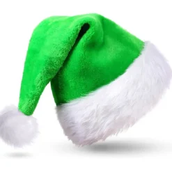 Grön tomteluva i velour, lyxig julhatt för vuxna, tomteluvor för kvinnor och män, tomteluvor, juldekoration> Huvudbonader