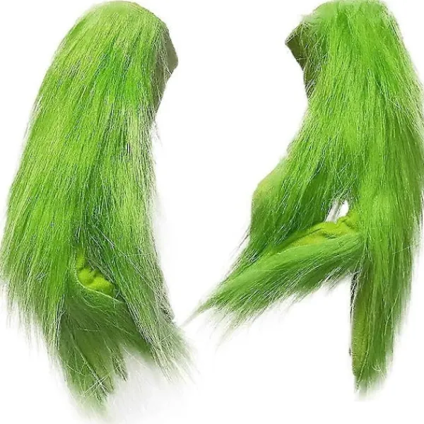 Gröna Julhandskar i Plysch, Grinch-Handskar, Julkostymtillbehör, Karneval, Jul, Festgåva> Tillbehör