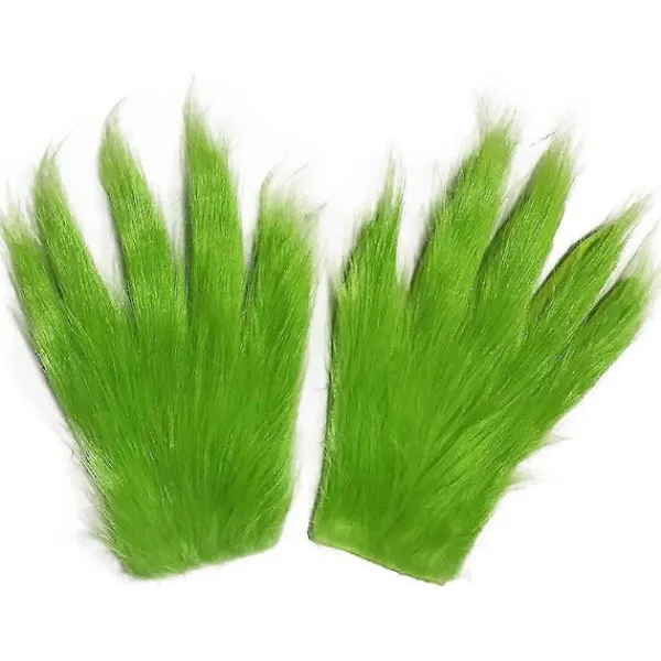 Gröna Julhandskar i Plysch, Grinch-Handskar, Julkostymtillbehör, Karneval, Jul, Festgåva> Tillbehör