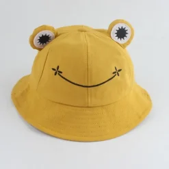 Groda hatt för vuxna tonåringar, söt groda hinkhatt, bomull hinkhatt rolig hatt hinkhatt män kvinnor (gul)> Huvudbonader