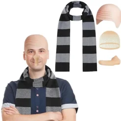 Gru Kostym Tillbehör Flintskallig Hatt Set Svart Grå Randig Halsduk Falsk Näsa Flintskalliga Mössor Halloween Kostym Tillbehör för Man Svart> Tillbehör