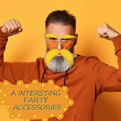 Gul Mustasch och Ögonbryn Falskt Skägg för Barn och Vuxna, Rollspel Halloween Kostymtillbehör Roliga Festfavoriter för Män och Kvinnor-FA-><noscript><img width=