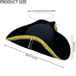 Guld-kantad pirathatt för Halloween-scenföreställningar, Captain Jack-hatt><noscript><img width=